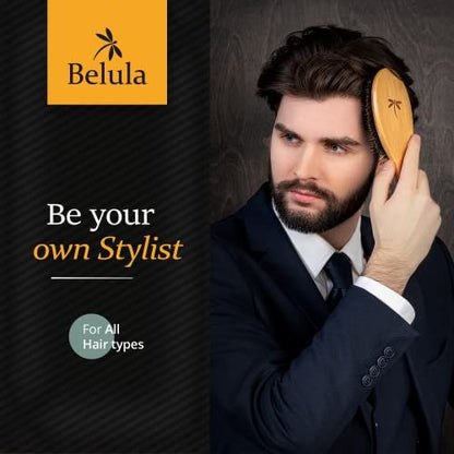 Belula Men's Hair Grooming Set: Boar Bristle Brush, Nylon Pin Brush, Wooden Comb, and Travel Bag for Styling Avelisse