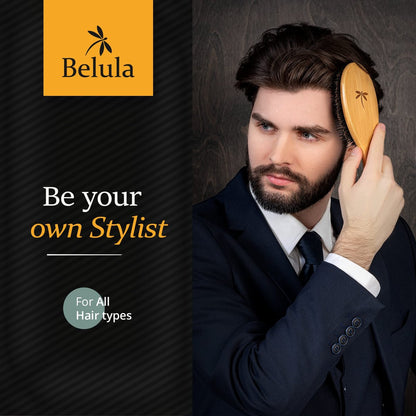 Belula Men's Hair Grooming Set: Boar Bristle Brush, Nylon Pin Brush, Wooden Comb, and Travel Bag for Styling Avelisse