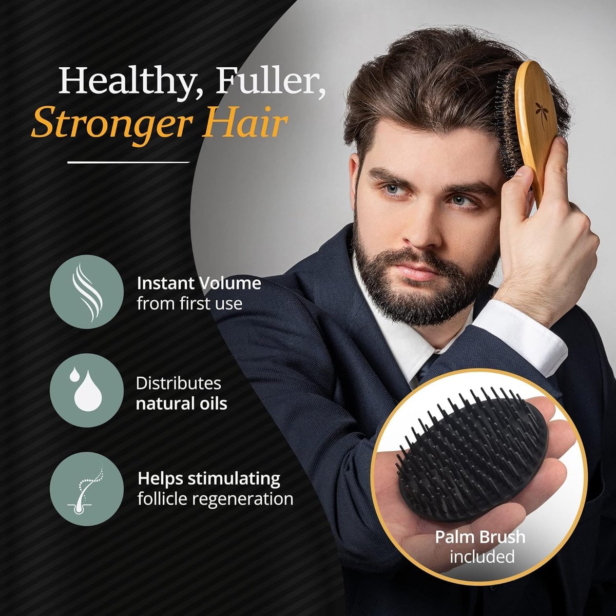 Belula Men's Hair Grooming Set: Boar Bristle Brush, Nylon Pin Brush, Wooden Comb, and Travel Bag for Styling Avelisse