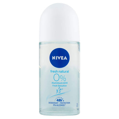 NIVEA Fresh Natural 0% Aluminum Free Deodorant Roll-On, 50ml – Long-Lasting Freshness Without Aluminum