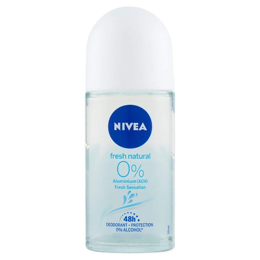 NIVEA Fresh Natural 0% Aluminum Free Deodorant Roll-On, 50ml – Long-Lasting Freshness Without Aluminum