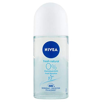NIVEA Fresh Natural 0% Aluminum Free Deodorant Roll-On, 50ml – Long-Lasting Freshness Without Aluminum