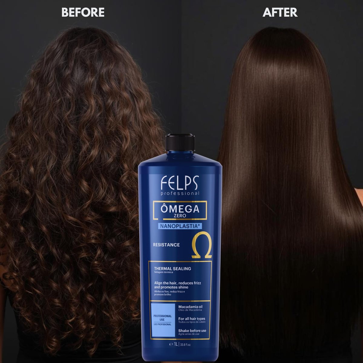 Felps Professional Omega - Thermal Sealing & Zero Unique Nanoplasty - Straightening & Smoothing Hair Treatment - Brazilian Keratin Blowout - Formaldehyde Free 1L/33.81oz Avelisse
