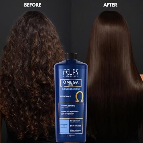 Felps Professional Omega - Thermal Sealing & Zero Unique Nanoplasty - Straightening & Smoothing Hair Treatment - Brazilian Keratin Blowout - Formaldehyde Free 1L/33.81oz Avelisse