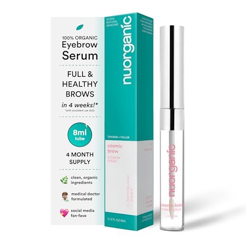 NuOrganic Cosmic Brow Eyebrow Serum for Growth - Natural Eye Brow Serum for Thicker, Longer, More Defined Brows - 4 Months Supply XL Size - Cruelty Free, Made in USA Avelisse