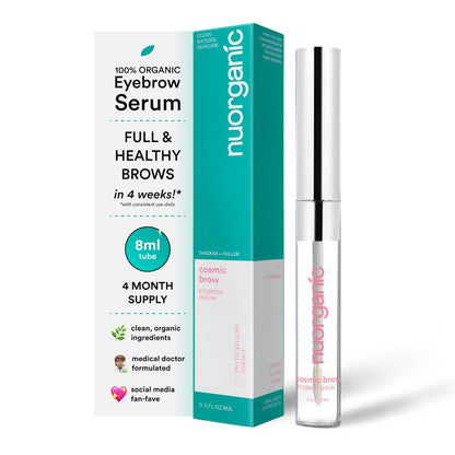NuOrganic Cosmic Brow Eyebrow Serum for Growth - Natural Eye Brow Serum for Thicker, Longer, More Defined Brows - 4 Months Supply XL Size - Cruelty Free, Made in USA Avelisse