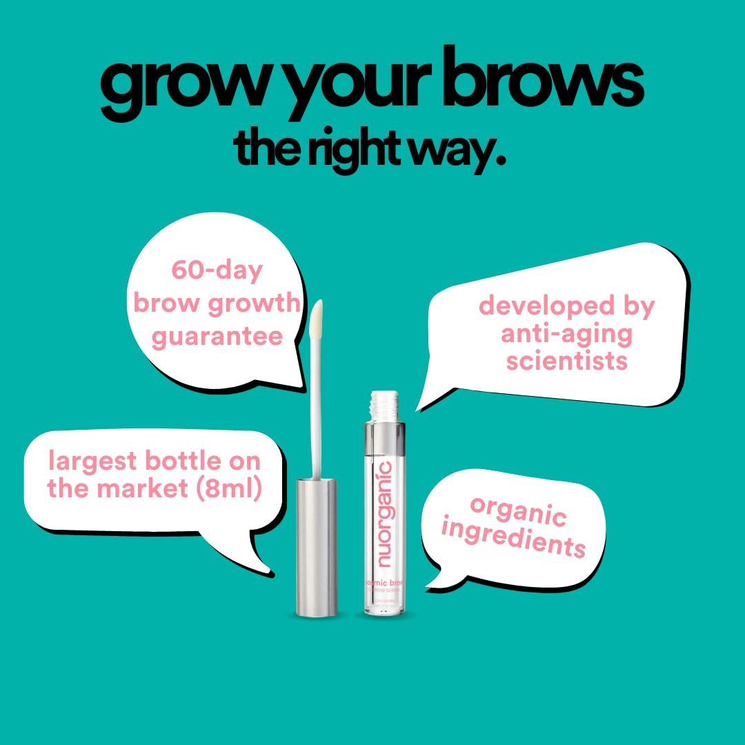 NuOrganic Cosmic Brow Eyebrow Serum for Growth - Natural Eye Brow Serum for Thicker, Longer, More Defined Brows - 4 Months Supply XL Size - Cruelty Free, Made in USA Avelisse