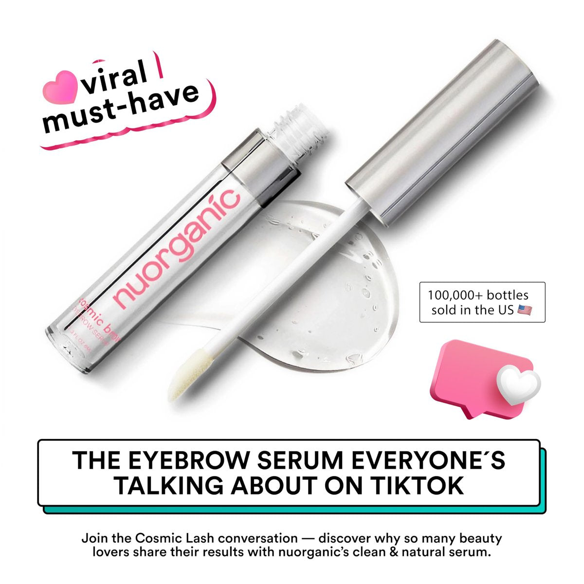 NuOrganic Cosmic Brow Eyebrow Serum for Growth - Natural Eye Brow Serum for Thicker, Longer, More Defined Brows - 4 Months Supply XL Size - Cruelty Free, Made in USA Avelisse