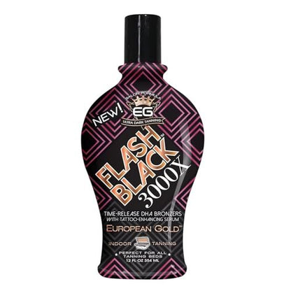 European Gold Flash Black 3000X Indoor Tanning Lotion – Ultra-Dark Advanced Formula with Time-Release DHA Bronzers for Long-Lasting, Deep Color and Silky Smooth Skin – 12 oz.