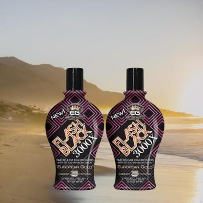 European Gold Flash Black 3000X Indoor Tanning Lotion – Ultra-Dark Advanced Formula with Time-Release DHA Bronzers for Long-Lasting, Deep Color and Silky Smooth Skin – 12 oz.