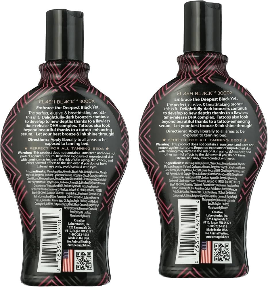 European Gold Flash Black 3000X Indoor Tanning Lotion – Ultra-Dark Advanced Formula with Time-Release DHA Bronzers for Long-Lasting, Deep Color and Silky Smooth Skin – 12 oz. - görsel 7