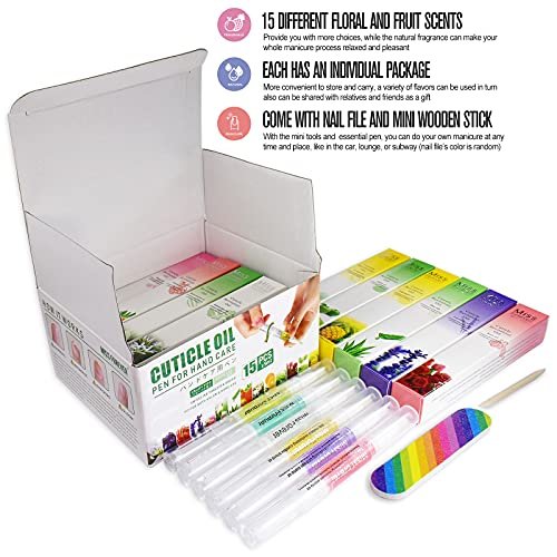 15-Piece Cuticle Oil Pen Set – Nail Care Kit with Vitamin E & Lavender for Damaged Nails, Hangnail Treatment, Moisturizer & Growth Serum Avelisse