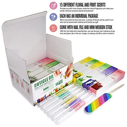 15-Piece Cuticle Oil Pen Set – Nail Care Kit with Vitamin E & Lavender for Damaged Nails, Hangnail Treatment, Moisturizer & Growth Serum Avelisse