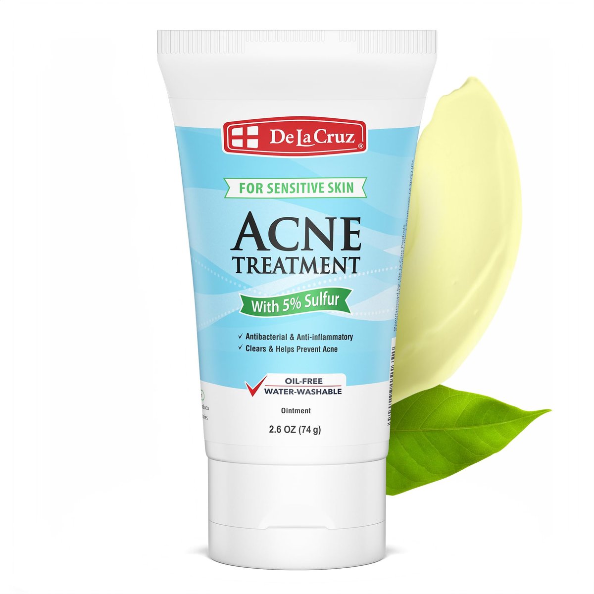 De La Cruz 5% Sulfur Ointment – Cystic Acne Treatment for Face and Body – Daily 10 Minute Spot Treatment Mask – Hormonal Acne Relief, 2.6 oz - görsel 1