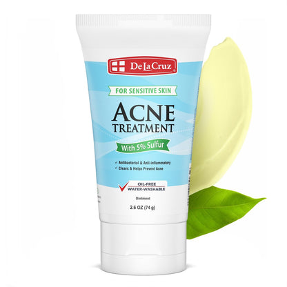 De La Cruz 5% Sulfur Ointment – Cystic Acne Treatment for Face and Body – Daily 10 Minute Spot Treatment Mask – Hormonal Acne Relief, 2.6 oz