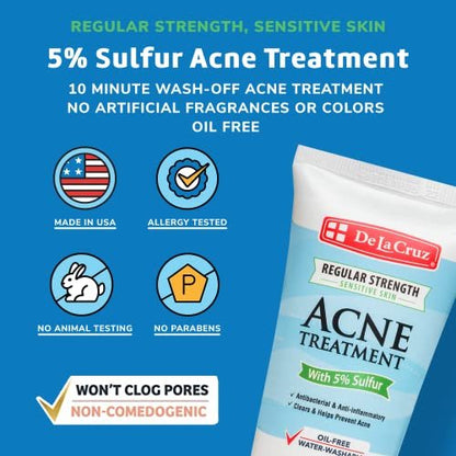 De La Cruz 5% Sulfur Ointment – Cystic Acne Treatment for Face and Body – Daily 10 Minute Spot Treatment Mask – Hormonal Acne Relief, 2.6 oz