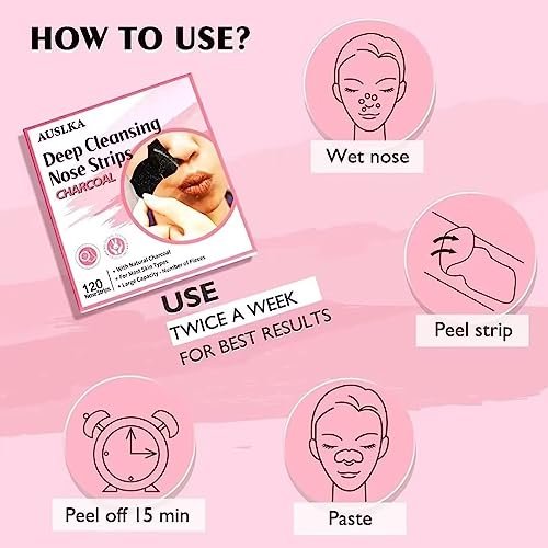 AUSLKA Blackhead Pore Strips - 120 Count Deep Cleansing Charcoal Strips for Nose & Face, Blackhead Remover - görsel 8