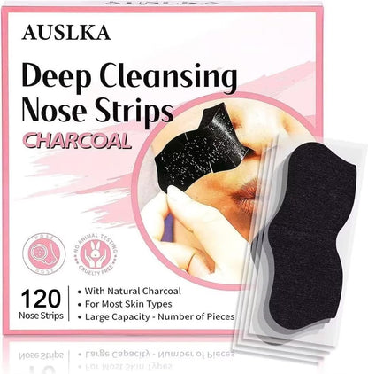 AUSLKA Blackhead Pore Strips - 120 Count Deep Cleansing Charcoal Strips for Nose & Face, Blackhead Remover