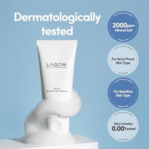 LAGOM Cellup pH Cure Foam Cleanser – Low pH 5.5 Gentle Face Wash for Sensitive Skin, K-Beauty Barrier Protection, 4.05 Fl Oz Avelisse
