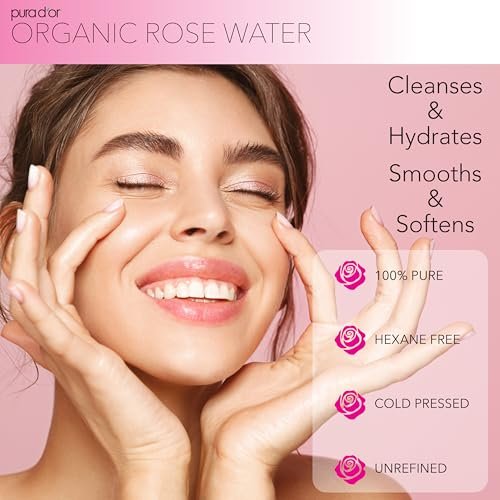 PURA D'OR Organic Rose Water Toner - USDA Certified 100% Pure, Hydrating & Balancing Facial Mist for All Skin Types (4 oz) Avelisse