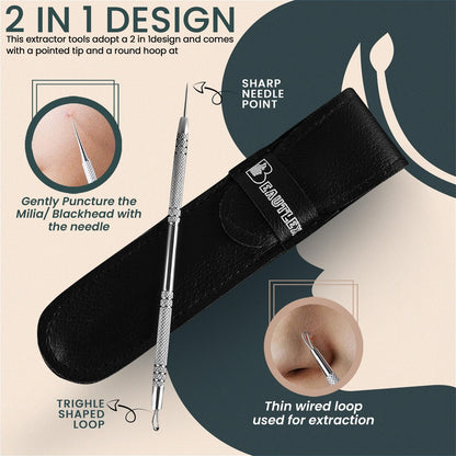 Beautlex Professional Skin Milia Remover Tool & Comedone Extractor – Double Ended Stainless Steel Pimple Popper Kit for Acne & Blackhead Removal