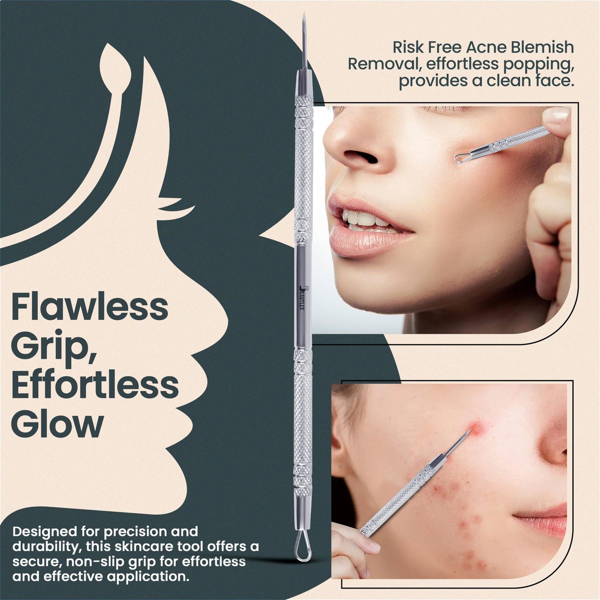 Beautlex Professional Skin Milia Remover Tool & Comedone Extractor – Double Ended Stainless Steel Pimple Popper Kit for Acne & Blackhead Removal - görsel 5