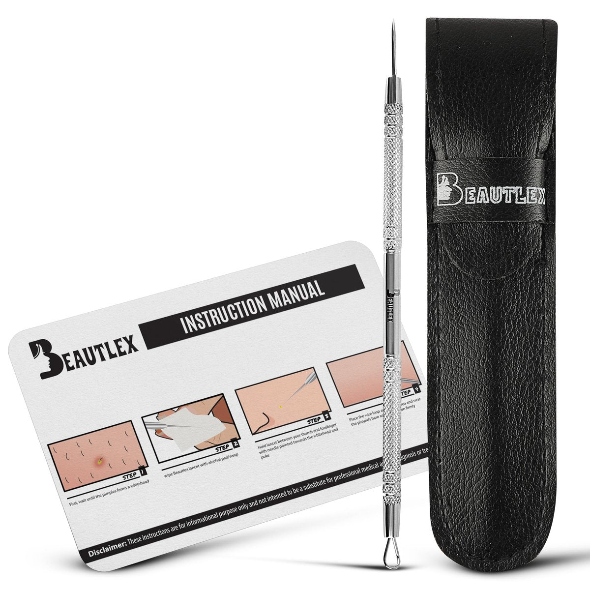 Beautlex Professional Skin Milia Remover Tool & Comedone Extractor – Double Ended Stainless Steel Pimple Popper Kit for Acne & Blackhead Removal - görsel 1