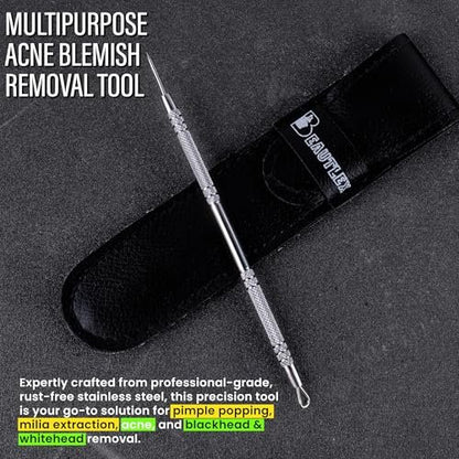 Beautlex Professional Skin Milia Remover Tool & Comedone Extractor – Double Ended Stainless Steel Pimple Popper Kit for Acne & Blackhead Removal