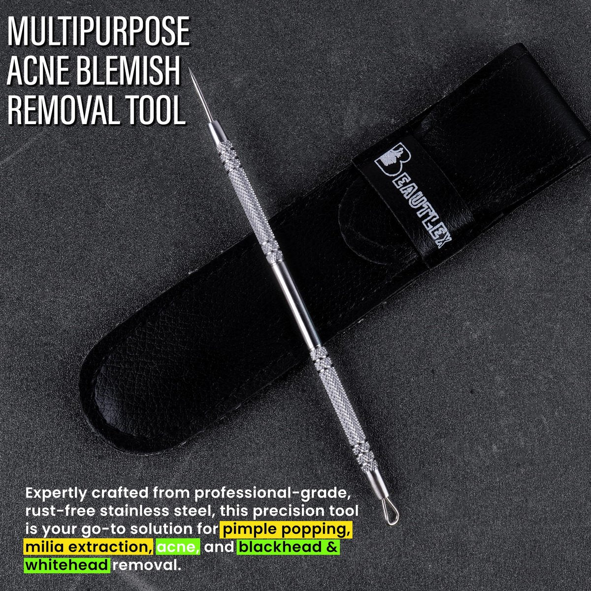Beautlex Professional Skin Milia Remover Tool & Comedone Extractor – Double Ended Stainless Steel Pimple Popper Kit for Acne & Blackhead Removal - görsel 7