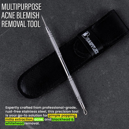 Beautlex Professional Skin Milia Remover Tool & Comedone Extractor – Double Ended Stainless Steel Pimple Popper Kit for Acne & Blackhead Removal