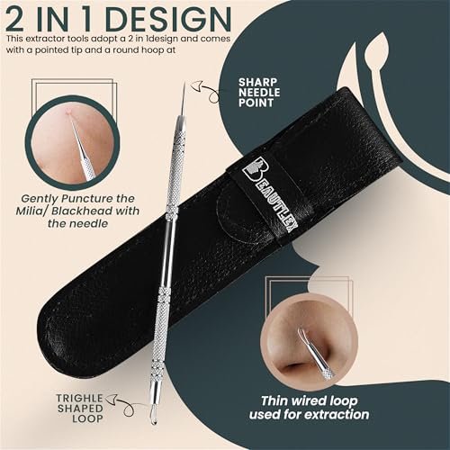 Beautlex Professional Skin Milia Remover Tool & Comedone Extractor – Double Ended Stainless Steel Pimple Popper Kit for Acne & Blackhead Removal - görsel 4