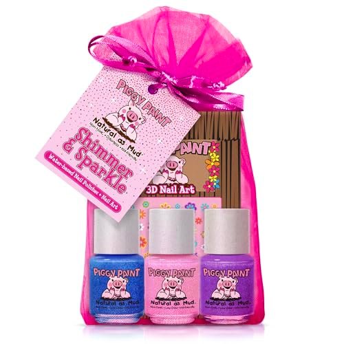 Piggy Paint 100% Non-Toxic Girls Nail Polish - Shimmer & Sparkle (3 Polish + Nail Art Gift Set) Avelisse