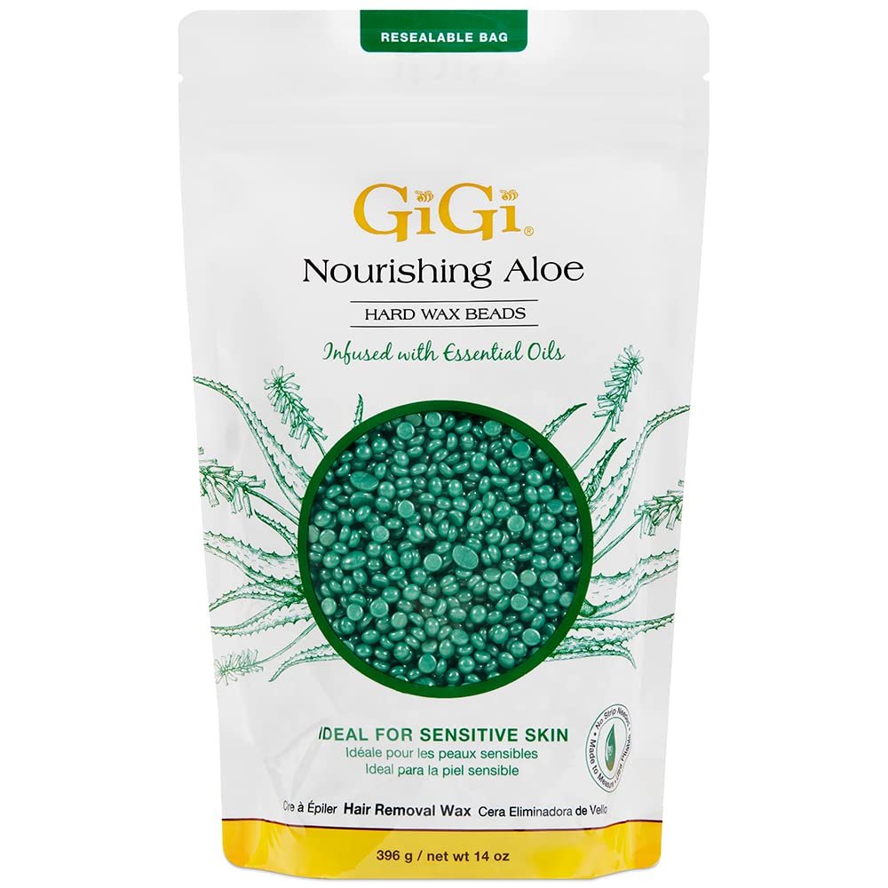 GiGi Hard Wax Beads for Hair Removal – Nourishing Aloe, 14 oz – Ideal for Sensitive Skin, Face, Body, Bikini & Brazilian Waxing Avelisse
