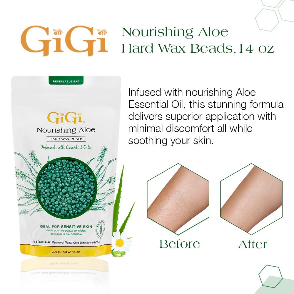 GiGi Hard Wax Beads for Hair Removal – Nourishing Aloe, 14 oz – Ideal for Sensitive Skin, Face, Body, Bikini & Brazilian Waxing Avelisse