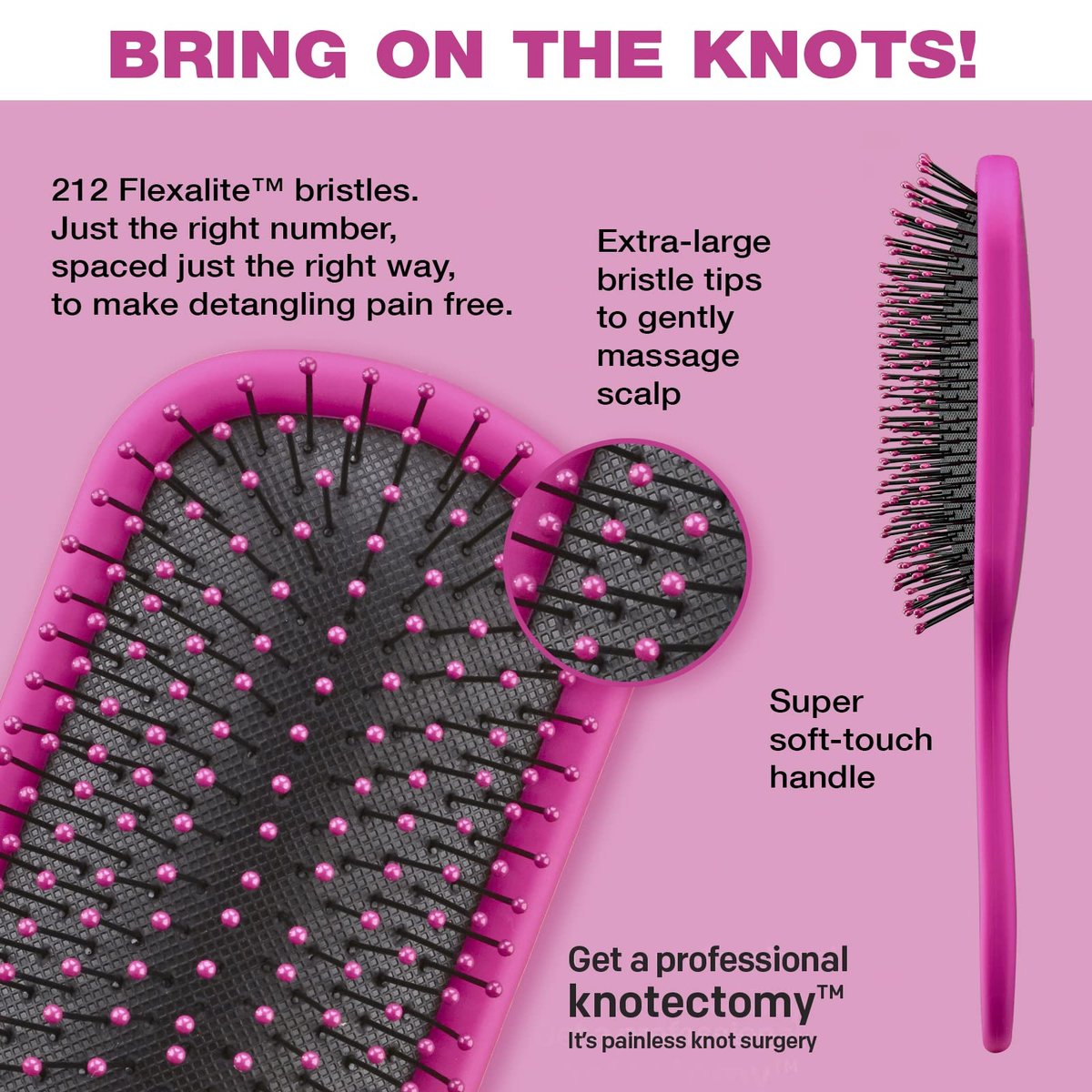 The Knot Dr. Detangling Hair Brush by Conair – Pink – Removes Knots & Tangles in Wet or Dry Hair - görsel 4