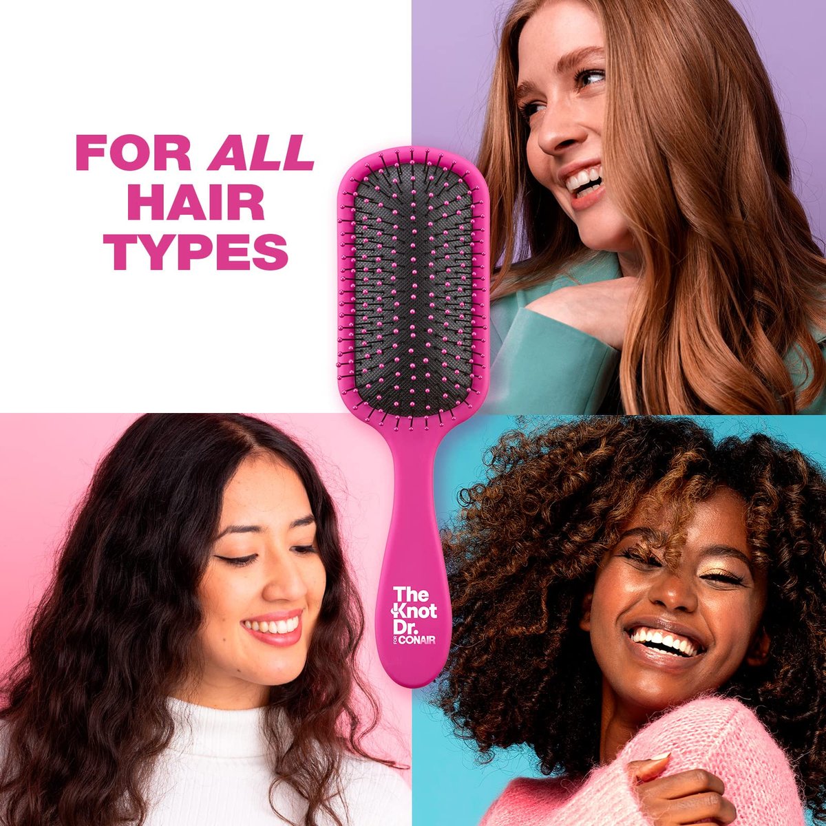 The Knot Dr. Detangling Hair Brush by Conair – Pink – Removes Knots & Tangles in Wet or Dry Hair - görsel 8