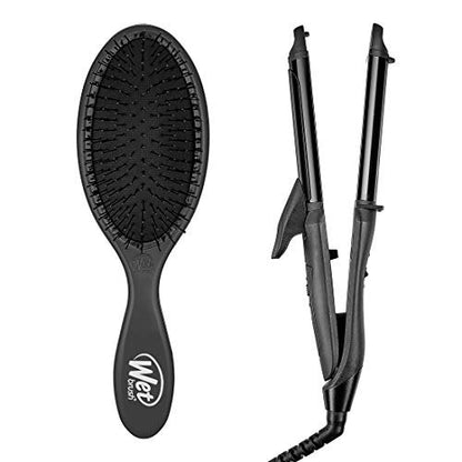 Wet Brush Original Detangler 2-In-1 Styling Iron - Black/Gunmetal - Gentle Hair Brush for Wet & Dry Hair