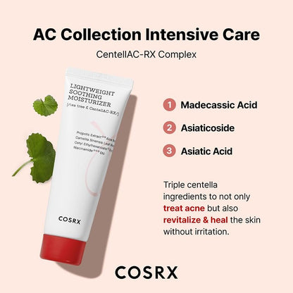 COSRX AC Collection Lightweight Soothing Moisturizer – Aloe Vera 71.2% – 2.7 fl oz (80ml) – Paraben Free, Animal Testing Free Avelisse
