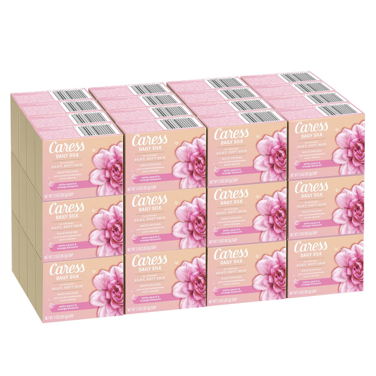 Caress Beauty Bar Soap - Daily Silk Extract & Floral Oil Essence, Moisturizing Body Soap for Silky, Soft Skin, 3.15 oz, 48 Bars Avelisse