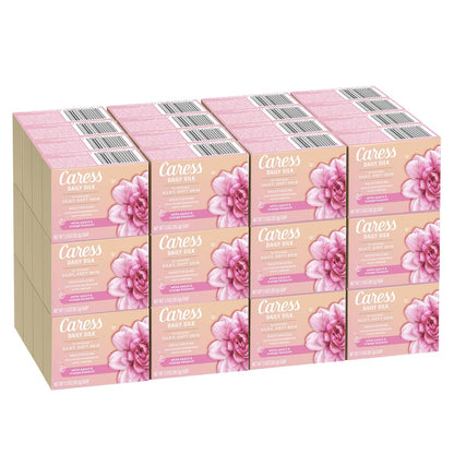 Caress Beauty Bar Soap - Daily Silk Extract & Floral Oil Essence, Moisturizing Body Soap for Silky, Soft Skin, 3.15 oz, 48 Bars Avelisse