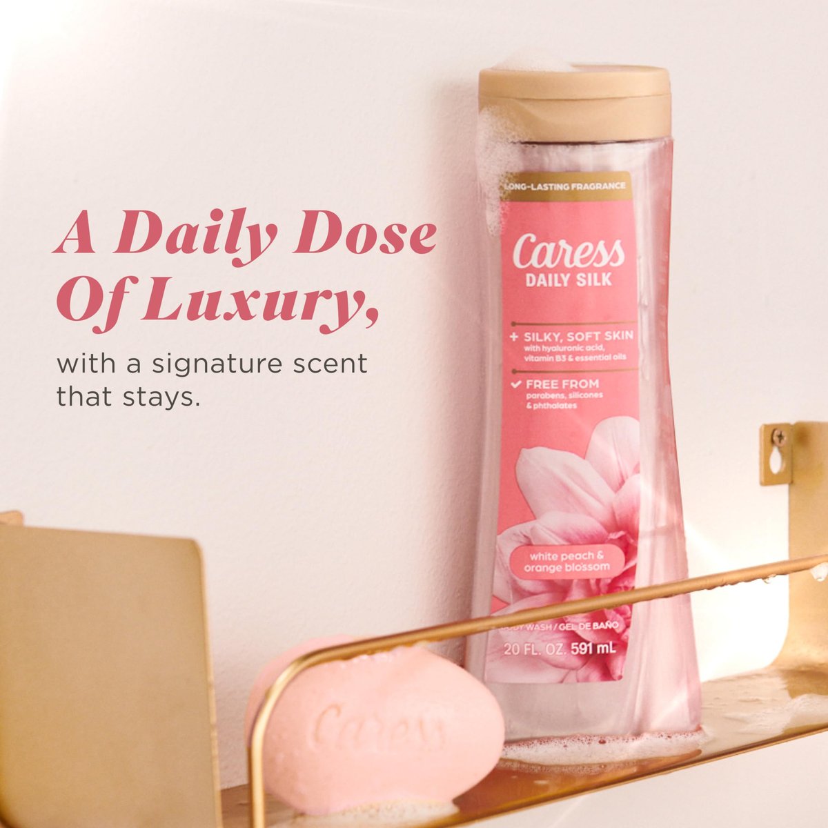 Caress Beauty Bar Soap - Daily Silk Extract & Floral Oil Essence, Moisturizing Body Soap for Silky, Soft Skin, 3.15 oz, 48 Bars Avelisse