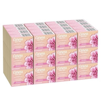 Caress Beauty Bar Soap - Daily Silk Extract & Floral Oil Essence, Moisturizing Body Soap for Silky, Soft Skin, 3.15 oz, 48 Bars Avelisse