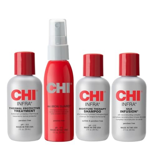 CHI Infra The Essentials Kit - Sulfate-Free, Paraben-Free, Cruelty-Free Hair Care Set with Infra Shampoo, 44 Iron Guard, Treatment & Silk Infusion (2 oz each, 4 Products) Avelisse