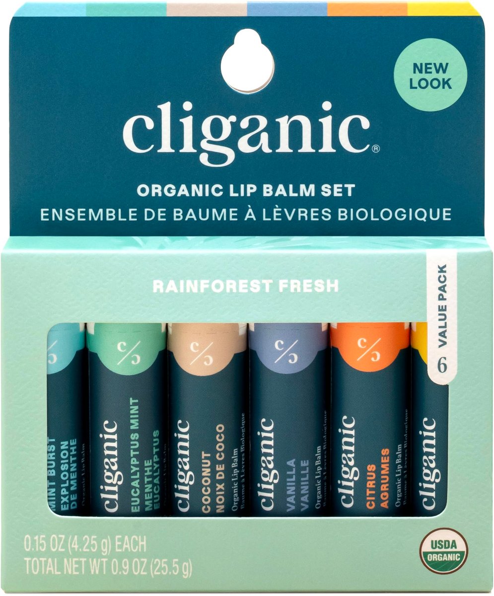 Cliganic Organic Lip Balm Set (6 Flavors) - 100% Natural Hydrating, Moisturizing for Dry Cracked Lips, Stocking Stuffer Gift for Men & Women - görsel 1