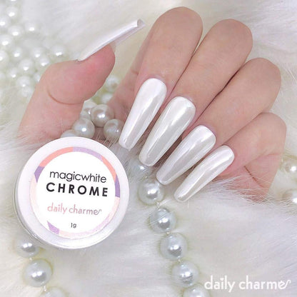 Daily Charme Magic White Nail Chrome Powder (White, 1g) – Pearlescent Glazed Donut Effect for DIY & Salon Manicure Avelisse
