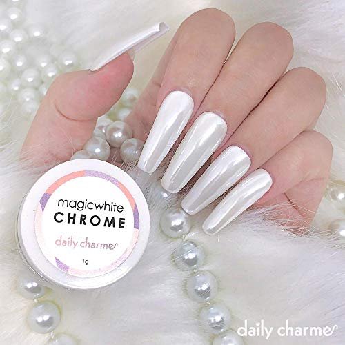 Daily Charme Magic White Nail Chrome Powder (White, 1g) – Pearlescent Glazed Donut Effect for DIY & Salon Manicure Avelisse