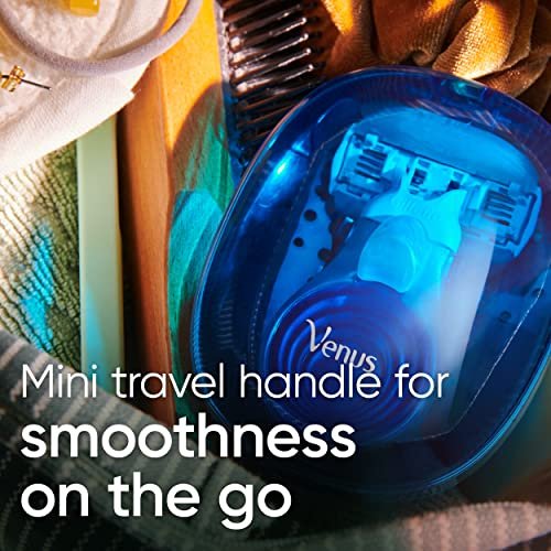 Gillette Venus Mini On The Go Women's Razor Handle with 3 ComfortGlide White Tea Scent Blade Refills + Travel Case Avelisse
