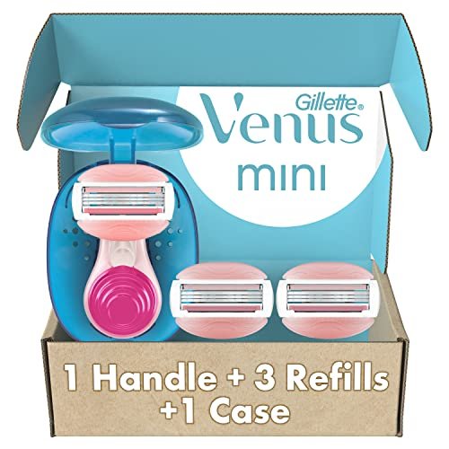 Gillette Venus Mini On The Go Women's Razor Handle with 3 ComfortGlide White Tea Scent Blade Refills + Travel Case Avelisse