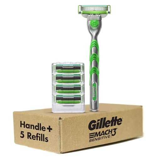 Gillette Mach3 Sensitive Shaving Razor for Men – 1 Handle + 5 Blade Refills for Sensitive Skin Avelisse