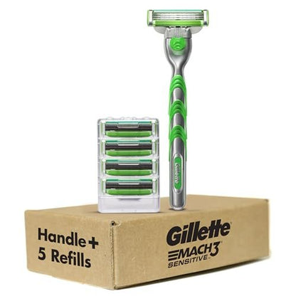 Gillette Mach3 Sensitive Shaving Razor for Men – 1 Handle + 5 Blade Refills for Sensitive Skin Avelisse